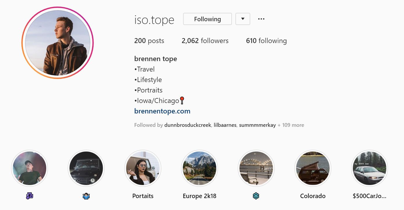 Instagram of Brennen Tope